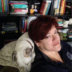 Robin with her dog, lovejunkie.